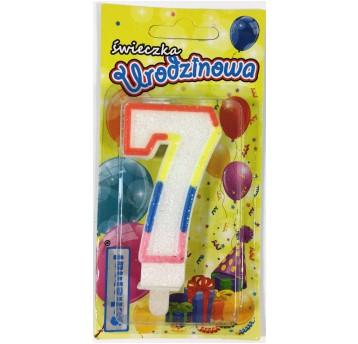 ŚWIECZKA URODZINOWA BROKATOWA "7"