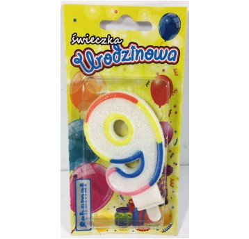 ŚWIECZKA URODZINOWA BROKATOWA "9"