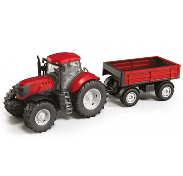 TRAKTOR CZERWONY Z PRZYCZEPĄ W PUDEŁKU