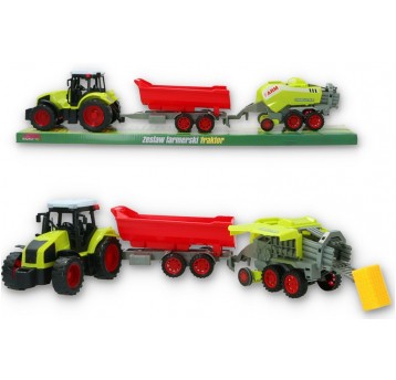 TRAKTOR Z PRZYCZEPĄ I PRASĄ