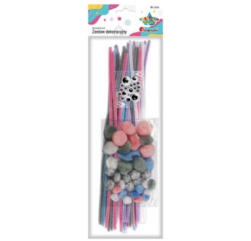 ZESTAW DRUCIKI, POMPONY PASTELOWE + OCZY