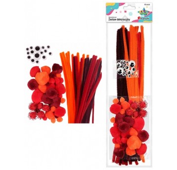 ZESTAW DRUCIKI, POMPONY POMARAŃCZOWE + OCZY