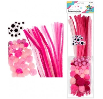 ZESTAW DRUCIKI, POMPONY RÓŻOWE + OCZY