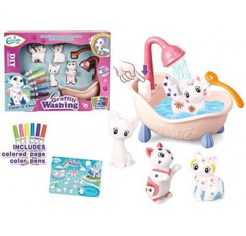 ZESTAW ZWIERZĄT DO KOLOROWANIA KOTKI + 6 MAZAKÓW